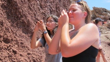 Brittany and Leah looking a minerals in scoria at Red each