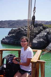 Brittany on the boat to Nea Kameni